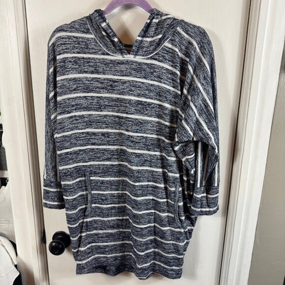 Market & Spruce Navy White Striped Hooded Pullover Tunic | Size L - Picture 2 of 9